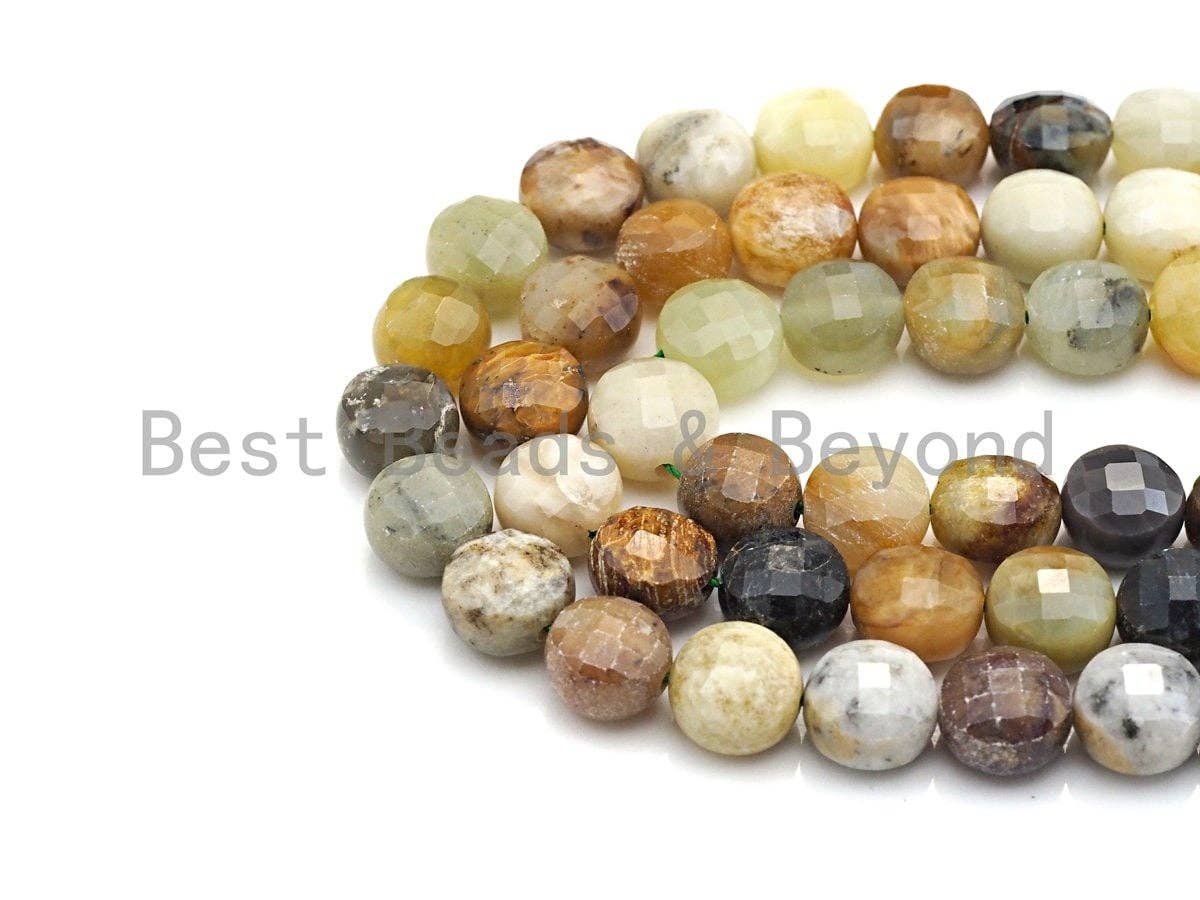 Double Sided Turtle Shell Cut Natural Jade Coin Shape beads, 6mm /8mm/10mm Natural Gemstone Beads, 16" Full strand, Sku#UA14