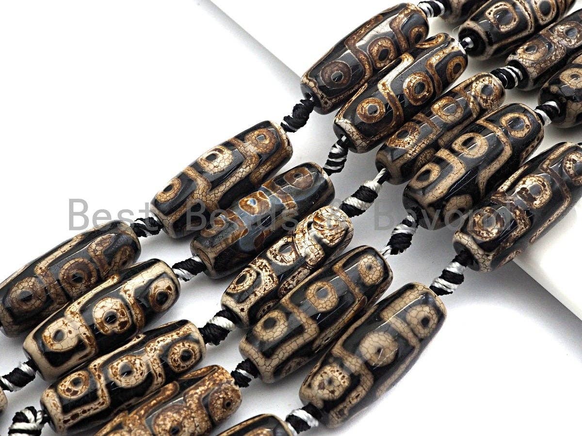 1pc/10pcs Natural Tibetan Agate Beads, Ancient Tibetan Long Oval beads, Dzi Agate Beads, 12x30mm, sku#U537