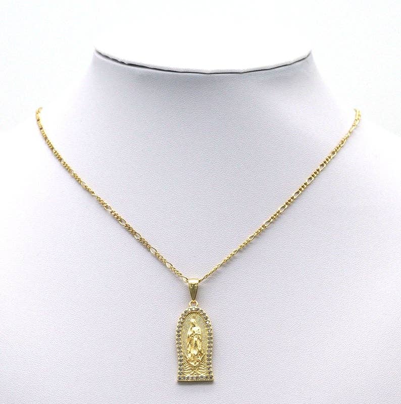 Gold CZ Virgin Mary Charm, Sku#LK702