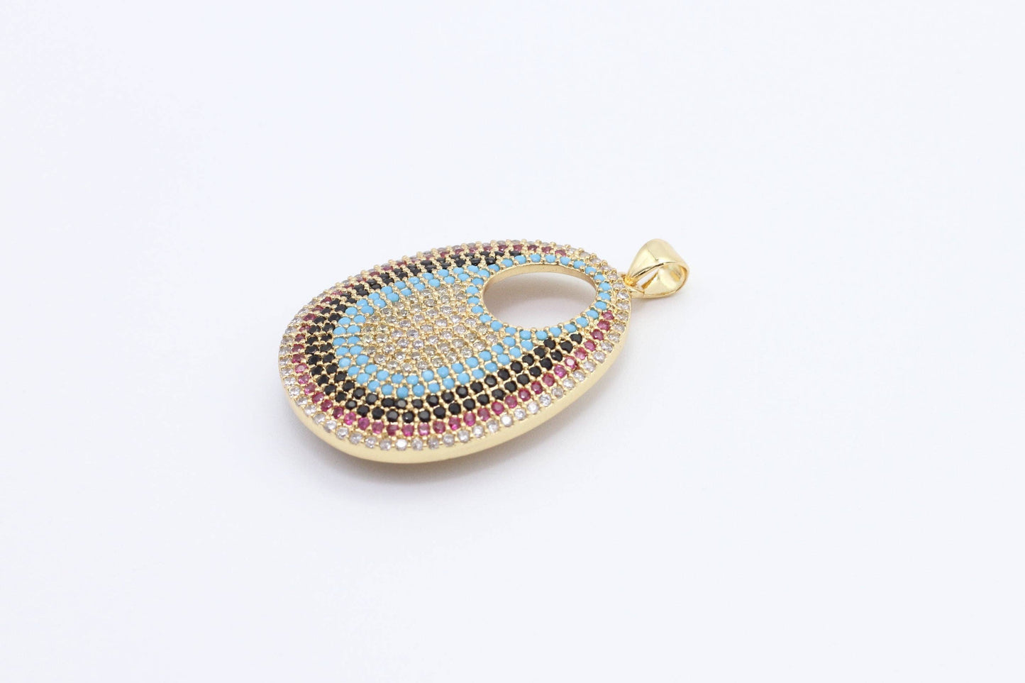 CZ Micro Pave Round Go-Go Evil Eye Pendant, Cubic Zirconia Pendant,23x37mm, sku#F8C