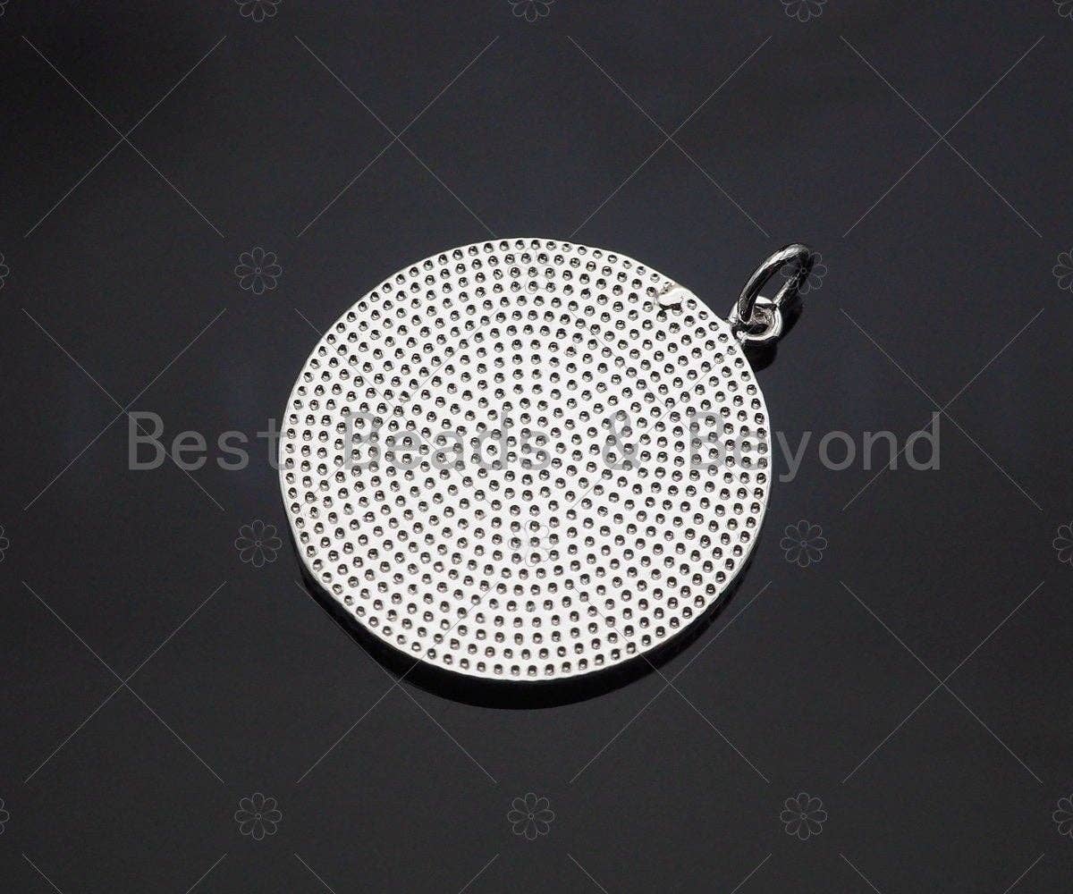 White Enamel Clover On Red Round Coin Pendant,CZ Micro Enamel pendant,Enamel Charm,Enamel Jewelry,24x27mm,sku#Z1214