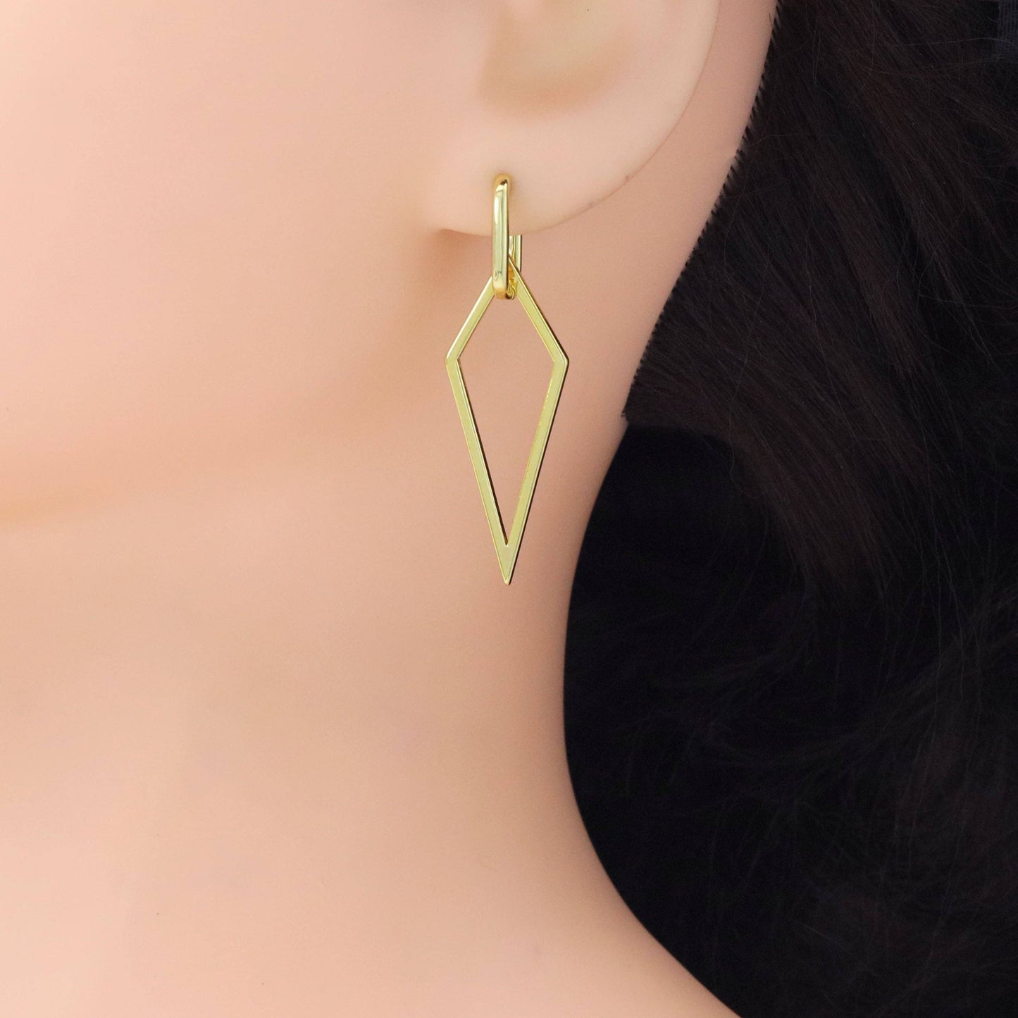 Gold Kite Frame Triangle Shape Stud Earrings, Sku#A268