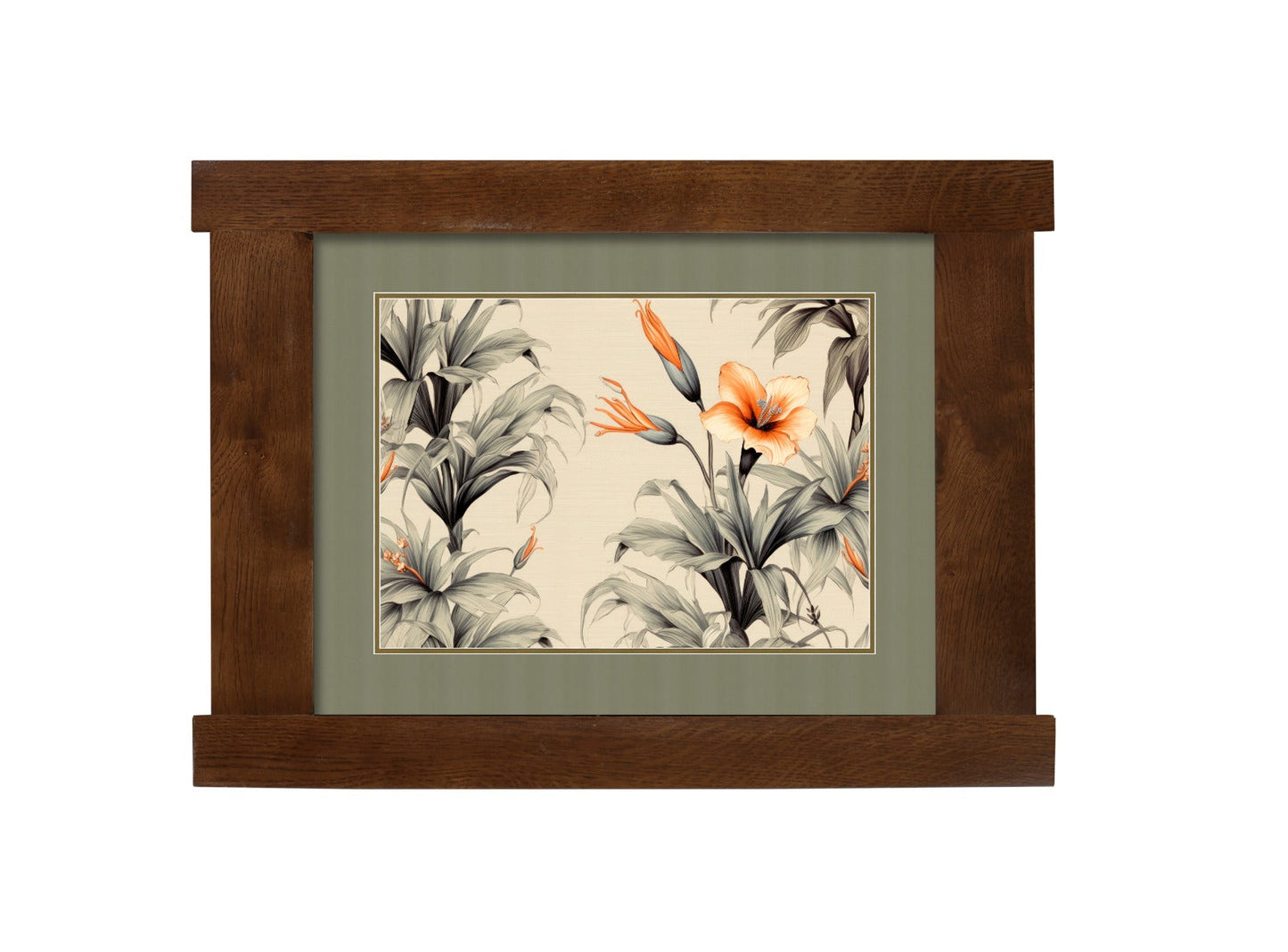 Arts & Crafts Mission Oak Framed Art with Tropical Bloom Walnut finish
