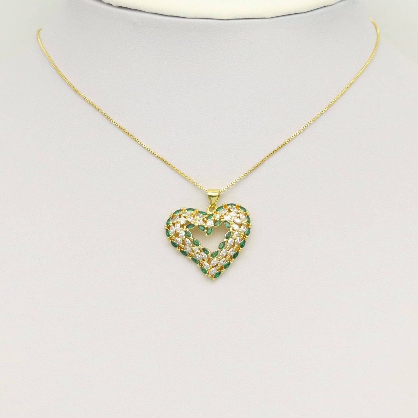 Green Clear Baguette CZ Heart Charm, Sku#LK943