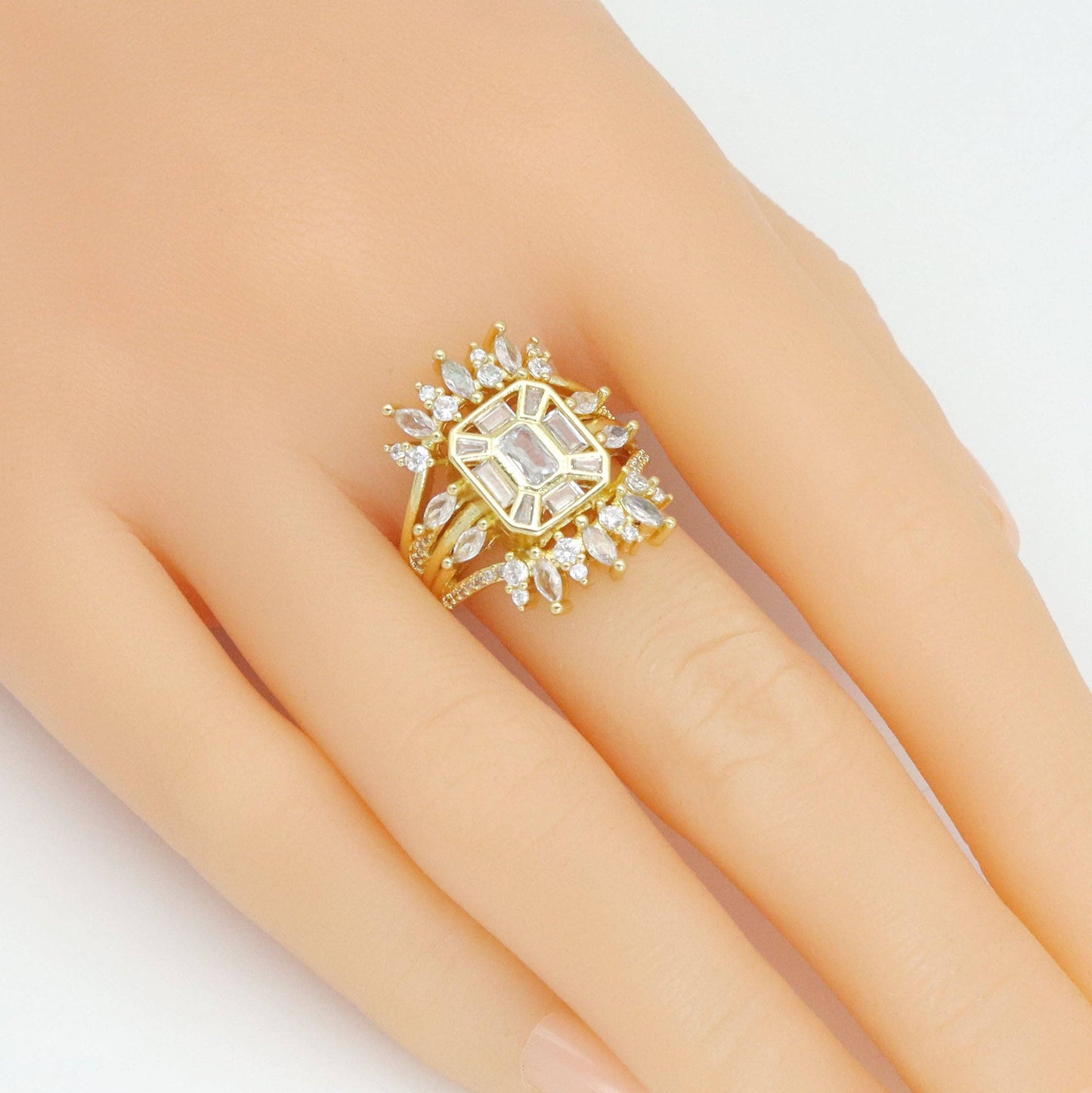 Baguette CZ Rectangle Center Statement Adjustable Ring, Sku#LK1069