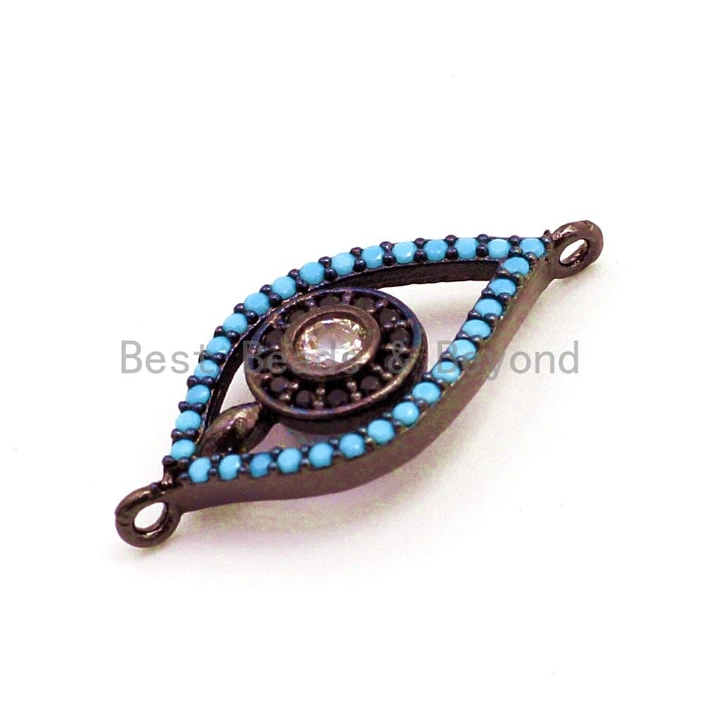 CZ Micro Pave Turquoise Evil Eye Connector for Bracelet/Necklace, Cubic Zirconia Space Connector, 12x23mm,sku#E36C