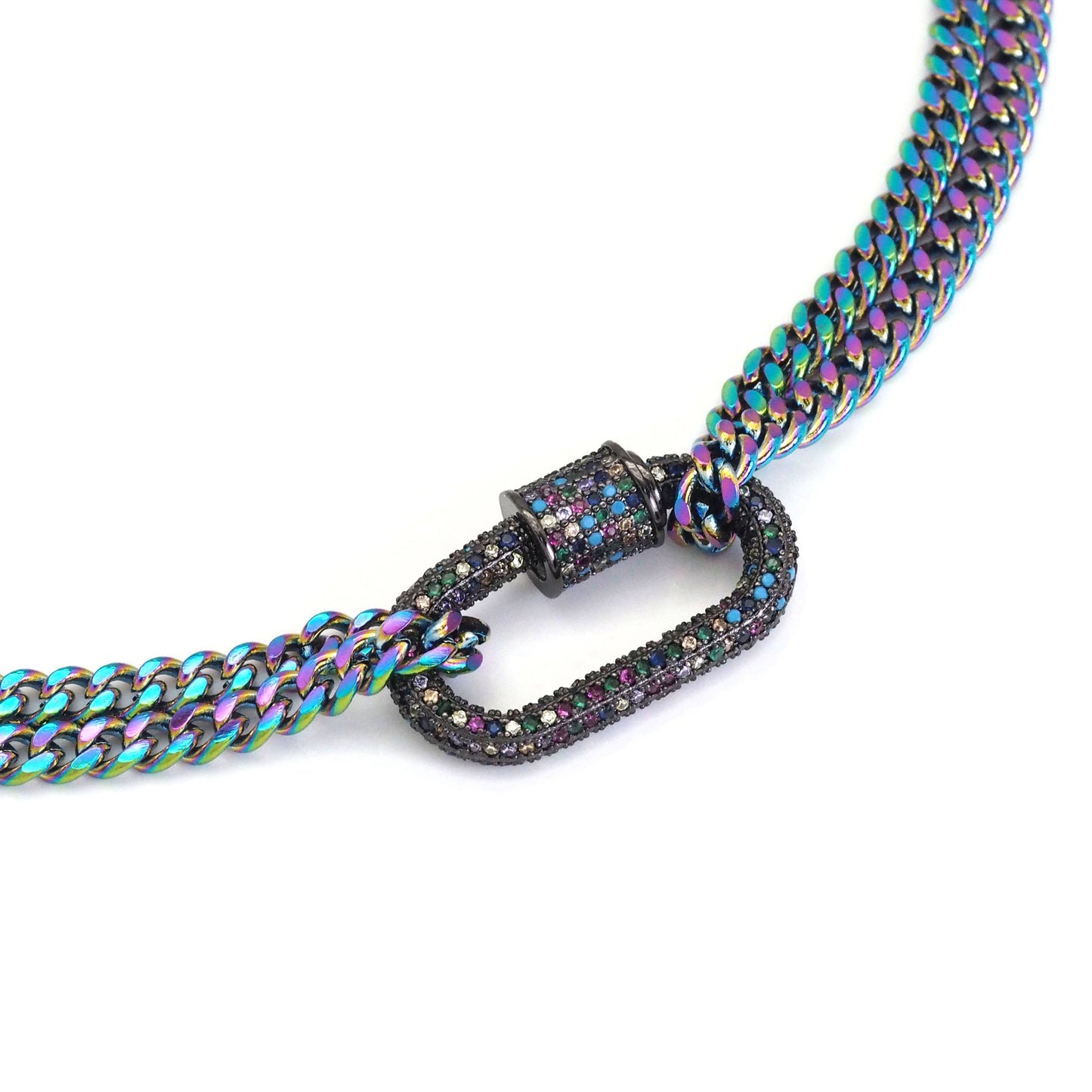 Rainbow Link Chain Carabiner Pendant Necklace, Sku#EF517