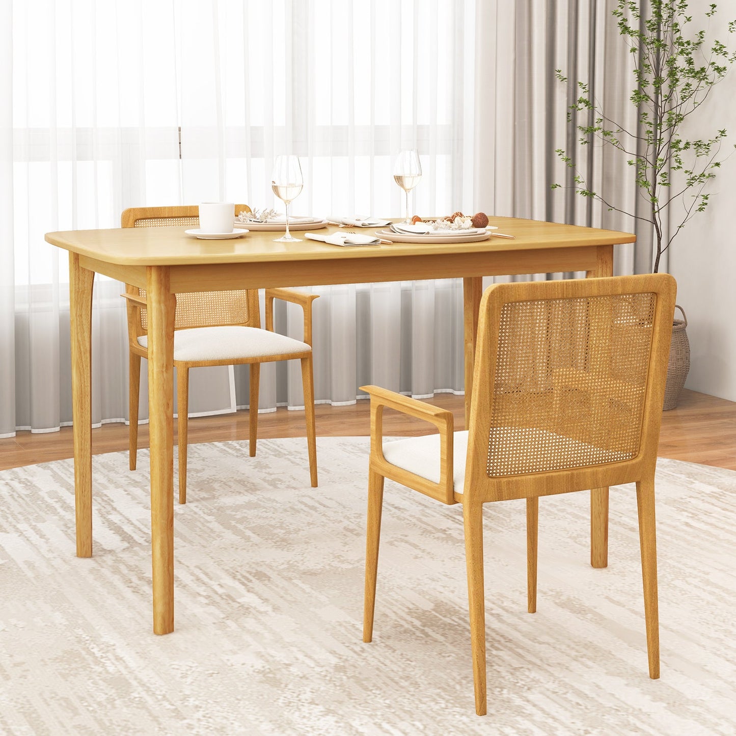 48 Inch Solid Wood Dining Table with Rubber Wood Supporting Legs for Kitchen Dining Room