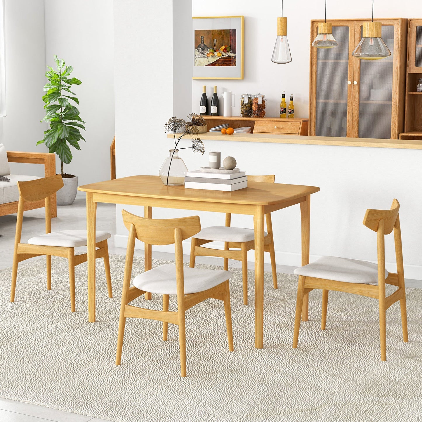 48 Inch Solid Wood Dining Table with Rubber Wood Supporting Legs for Kitchen Dining Room