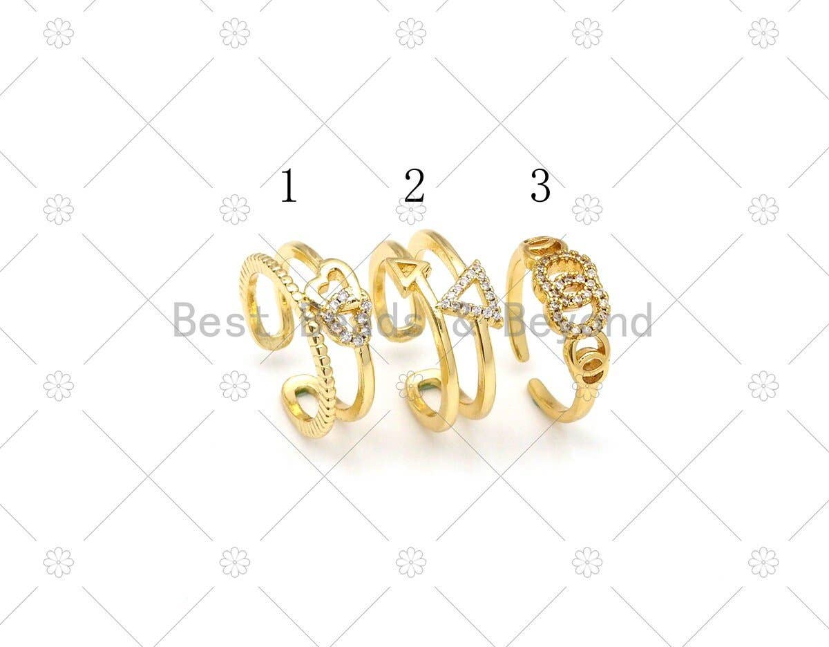 CZ Heart/Triangle/Circle Adjustable Ring, Sku#JL55
