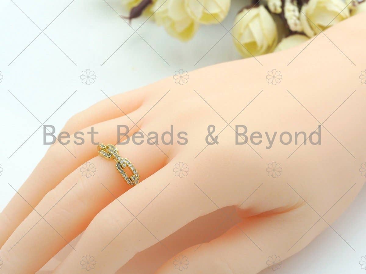 CZ Paper Clip Link Chain Adjustabel Ring, Sku#LK101