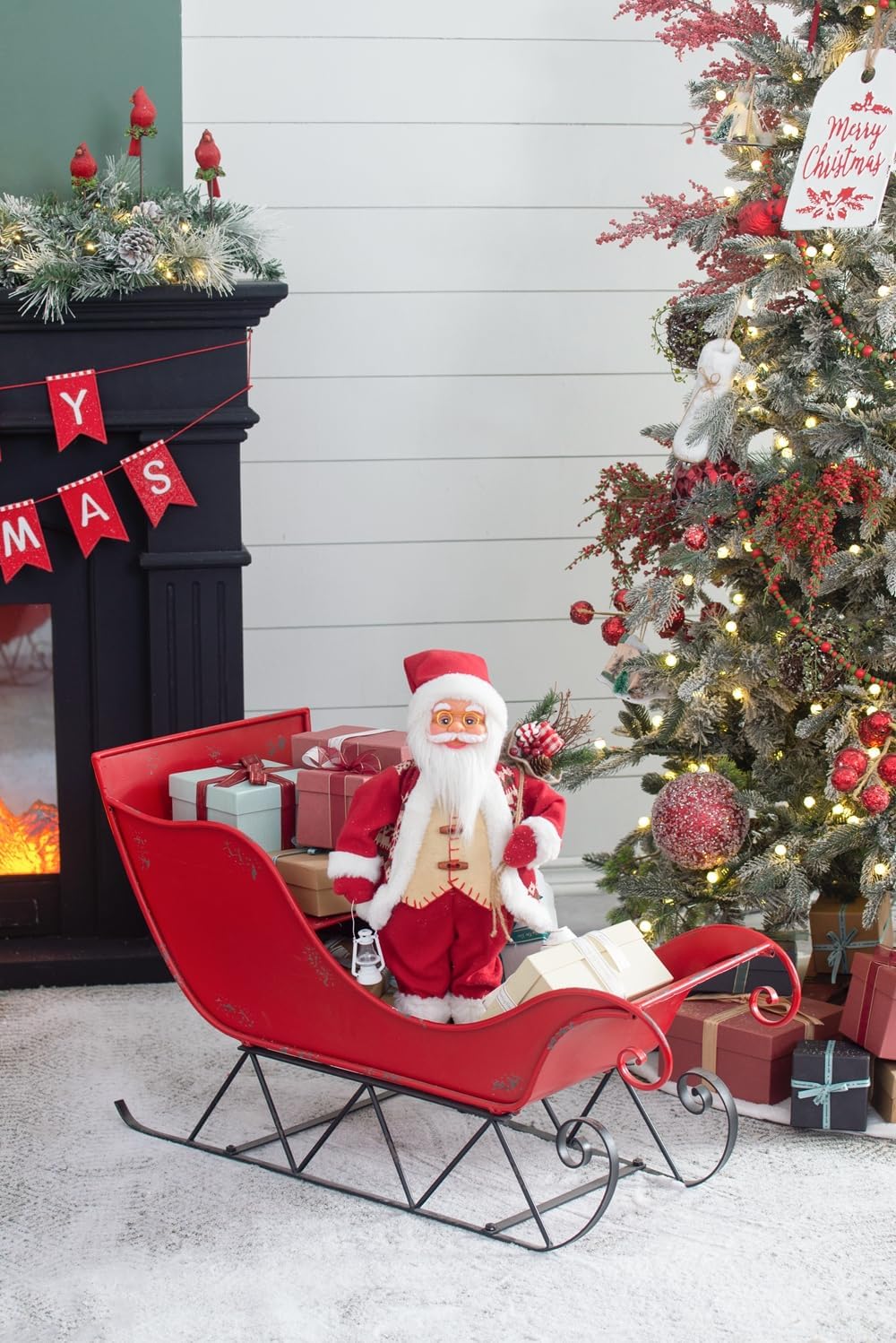 Iron Red and Black Sleigh Large Christmas Decoration
