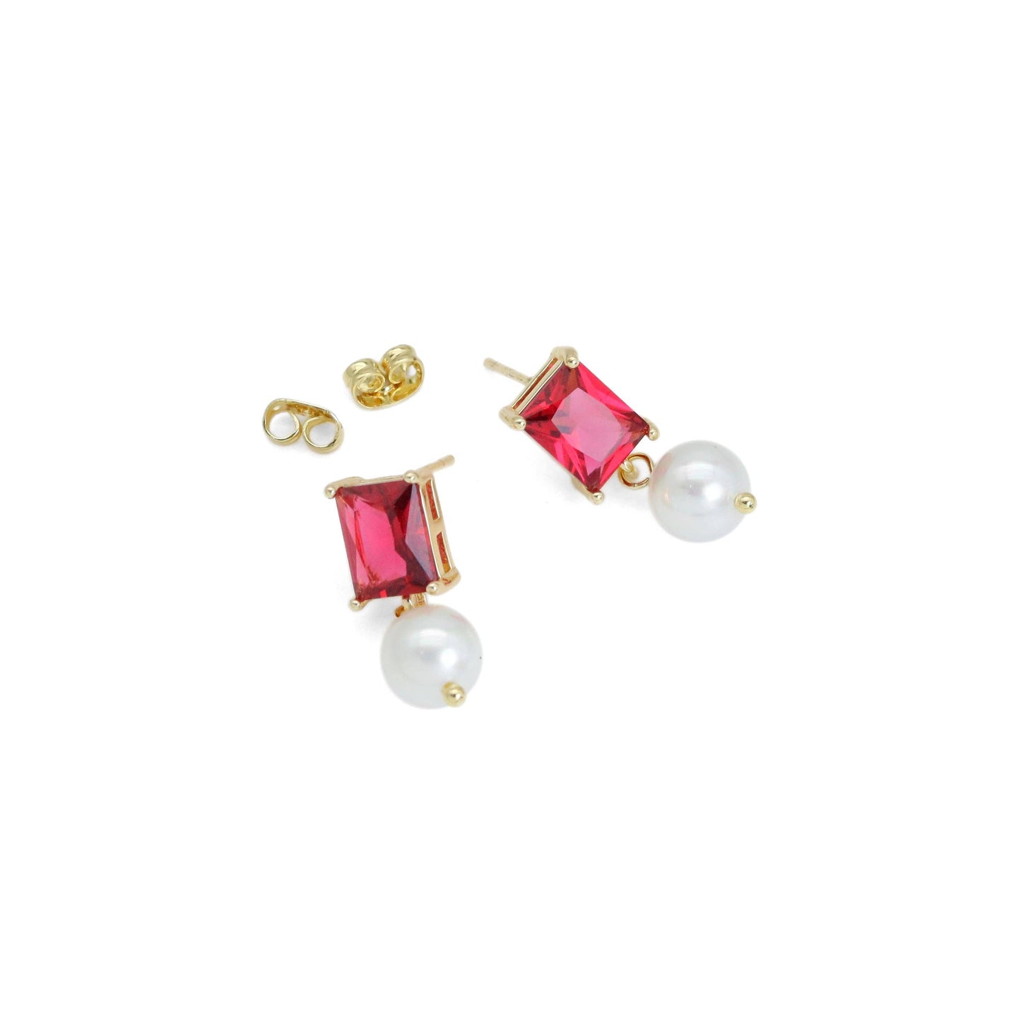 Rectangle Crystal Pearl Earrings, Sku#ZX209