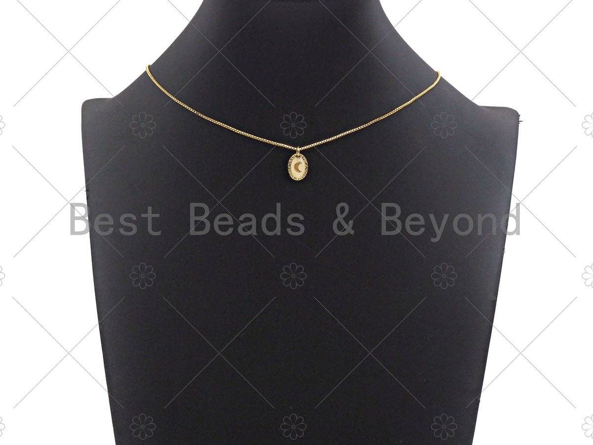 White Enamel Cresent Moon On Oval Pendant,sku#Z1236