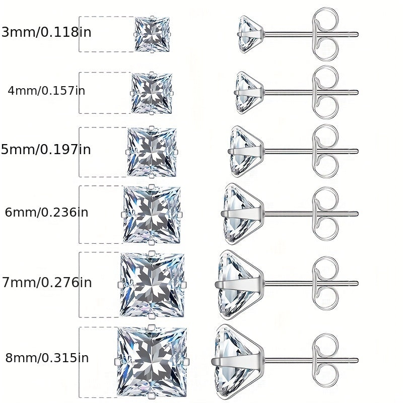 Boucles d'oreilles clous carrées en acier inoxydable 316 avec oxydes de zirconium