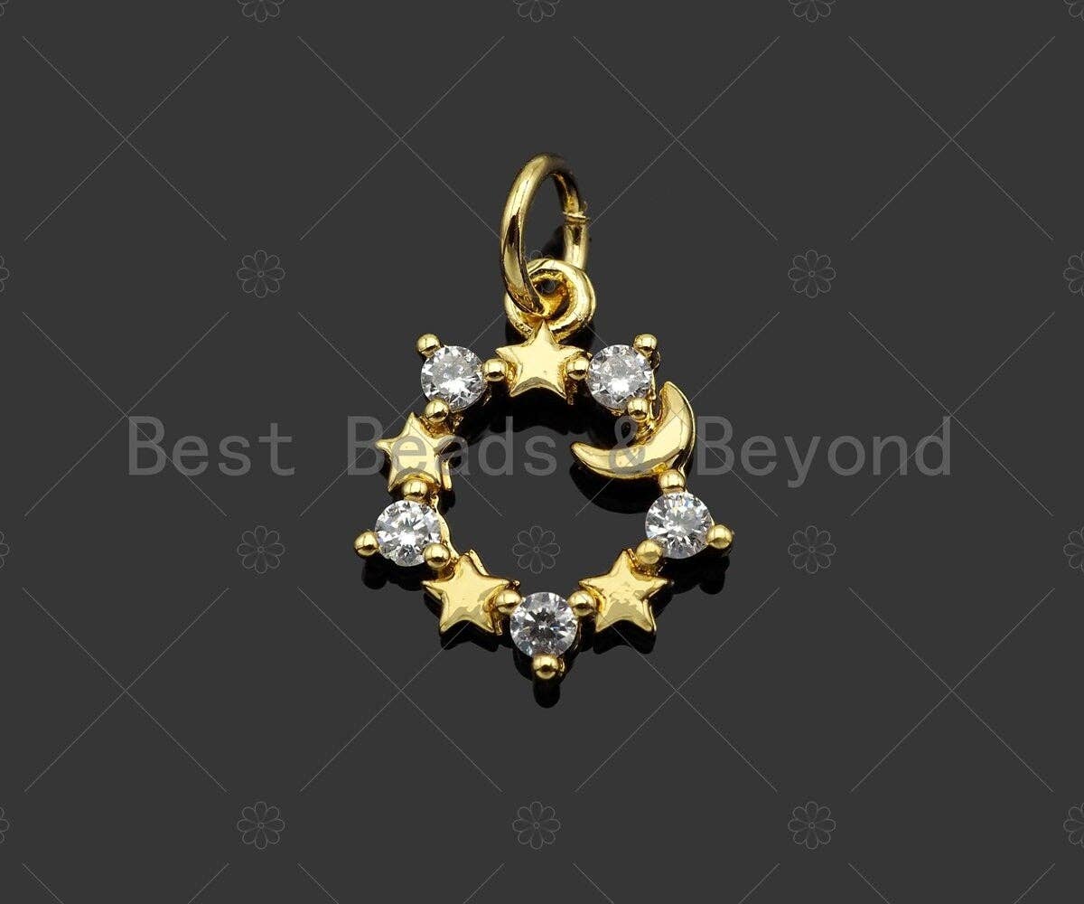 CZ Micro Pave Star Ring Shape Pendant/Charm,Cubic Zirconia Charm, Necklace Bracelet Charm Pendant,12x14mm, Sku#Y404