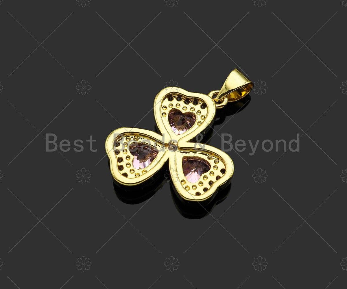 Gold Filled Violet CZ Micro Pave Clover Shape Pendant,18K Gold Filled Clover Charm, Necklace Bracelet Charm Pendant,17x21mm,Sku#LK364