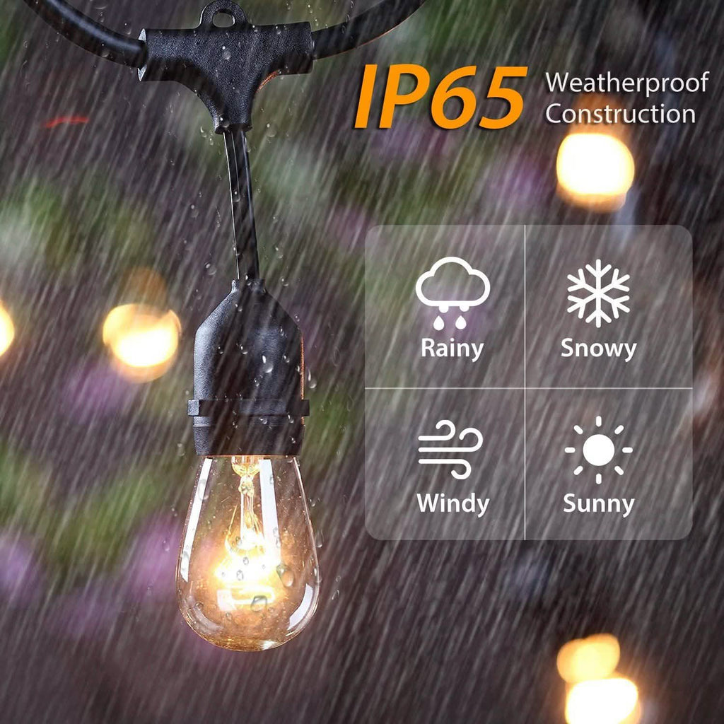 48ft Outdoor String Light Waterproof Patio String Lights Bulbs