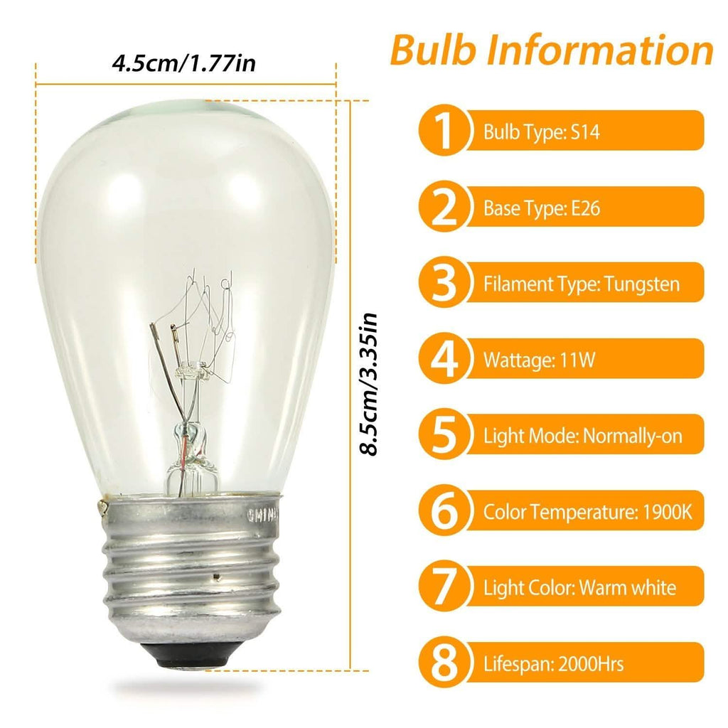 48ft Outdoor String Light Waterproof Patio String Lights Bulbs
