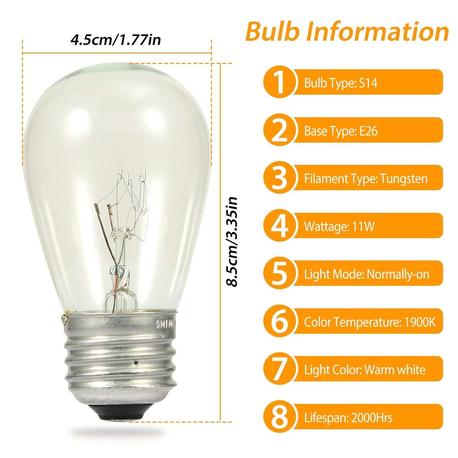 48ft Outdoor String Light Waterproof Patio String Lights Bulbs