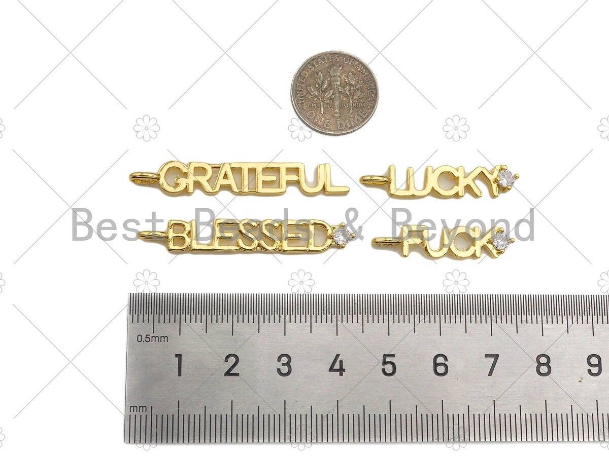 CZ Micro Pave Grateful Blessed Lucky Fuck word Pendant,Sku#Z1309