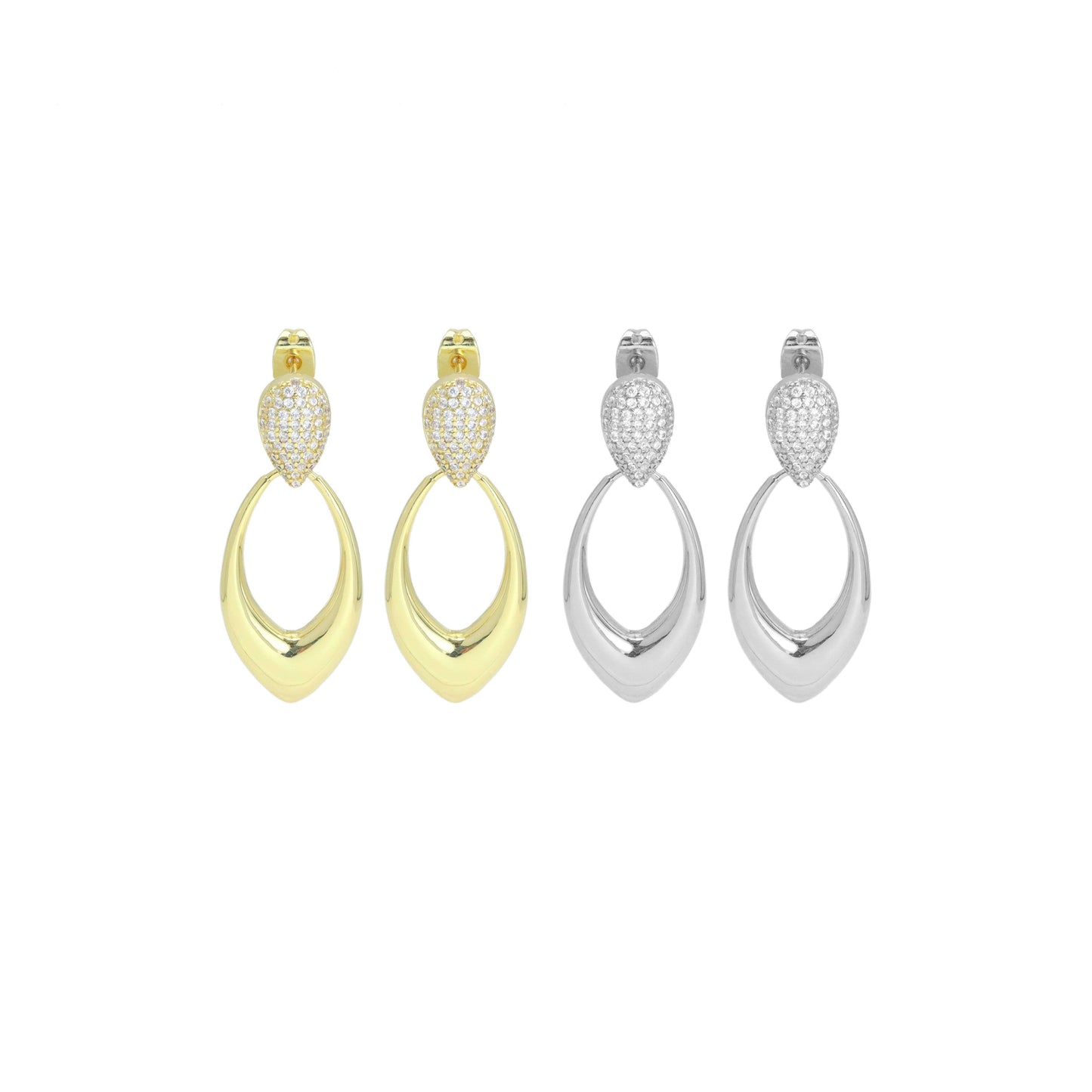 Gold Silver Clear CZ Teardrop Shape Earrings, Sku#A343