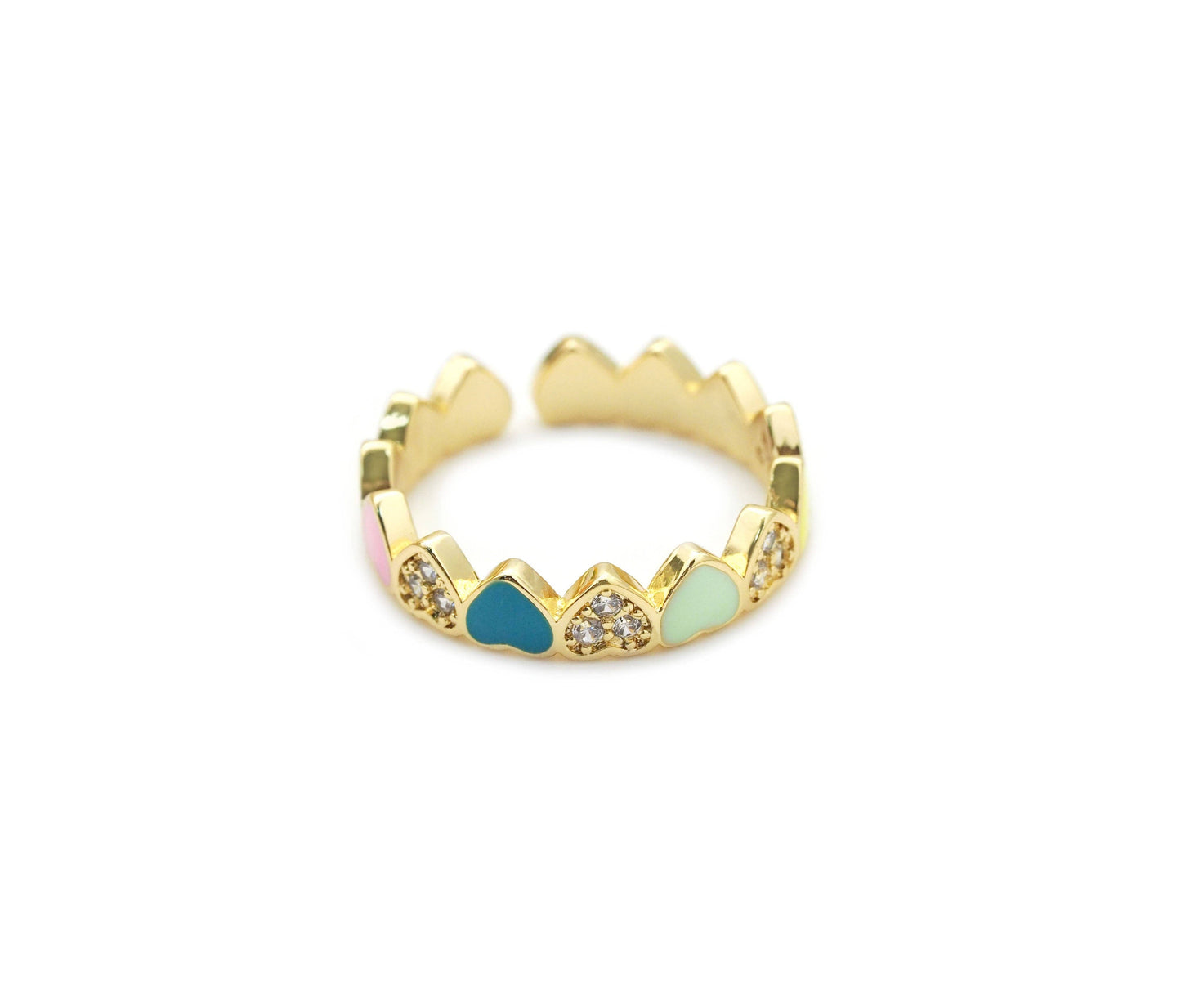 Gold CZ Colorful Enamel Heart Stackable Ring, Sku#X357