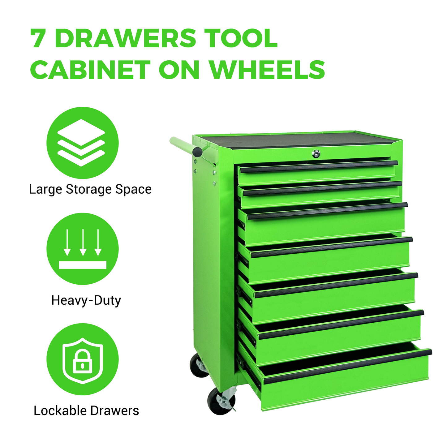 Rolling Metal Tool Chest with 7 Drawers - Green