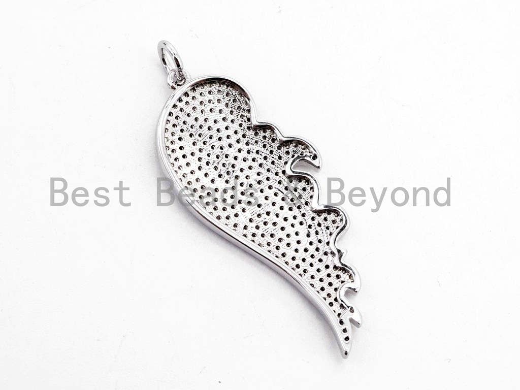 18x44mm CZ Clear/Black Micro Pave Wing Pendant, Wing Shaped Pave Pendant, Gold/Rose Gold/Silver/Gunmetal plated,18x44mm, Sku#F421