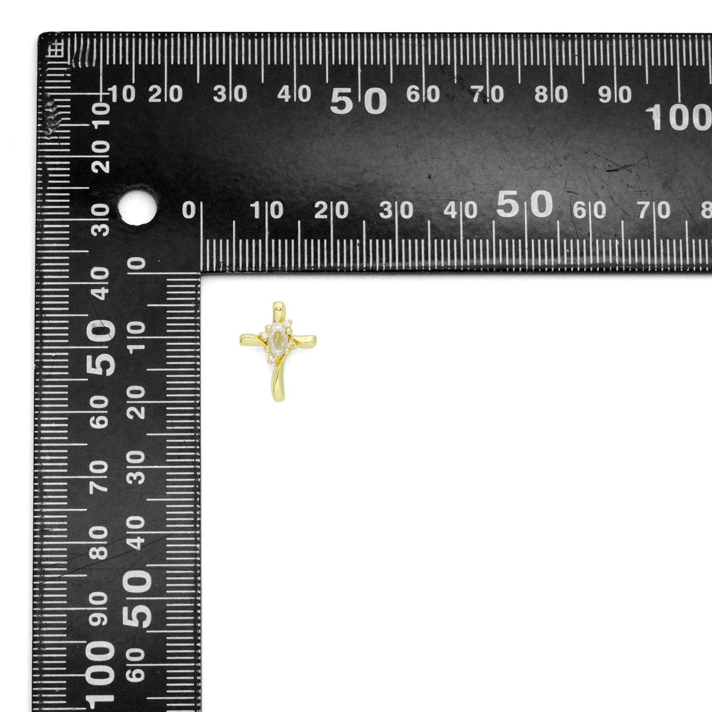 Gold Cross with Oval Crystal Center Charm Pendant, Sku#LK1180