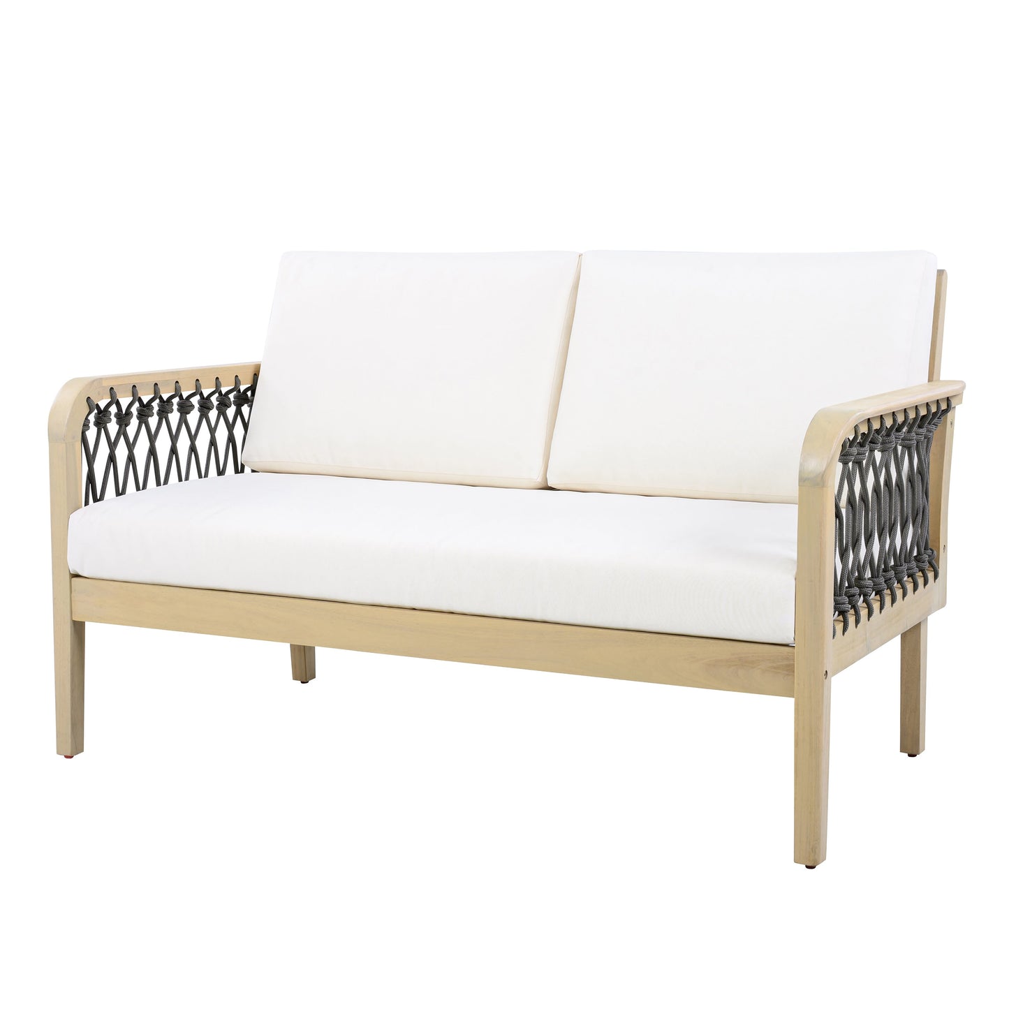 Outdoor Acacia Wood Loveseat & Coffee Table Set with Handwoven Rope
