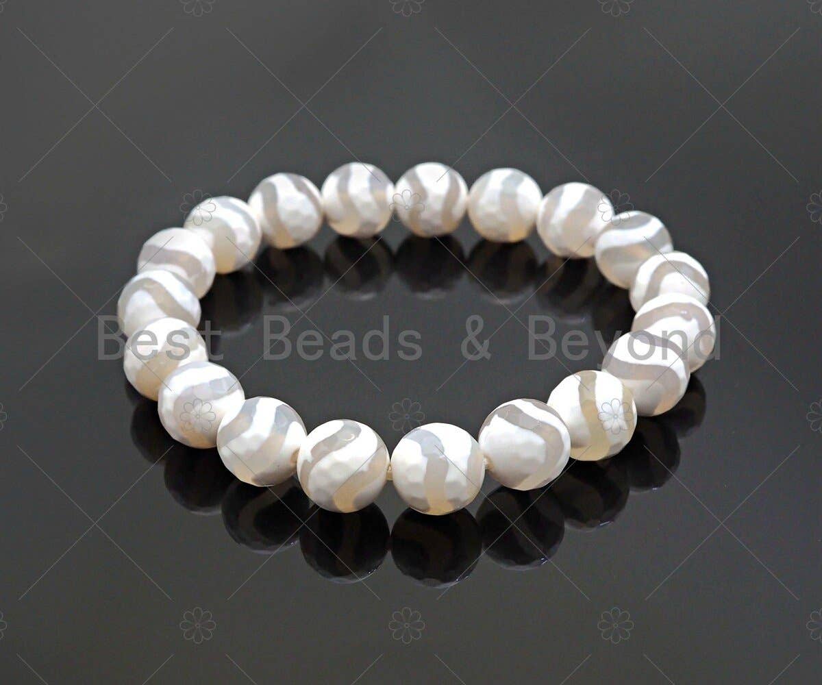 Natural White Tibetan Agate Stretchy Bracelet