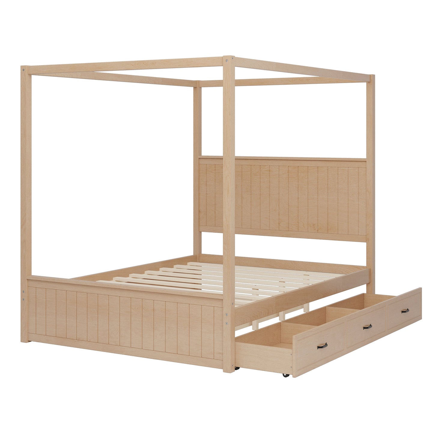 Queen Size Canopy Bed with Trundle and Storage