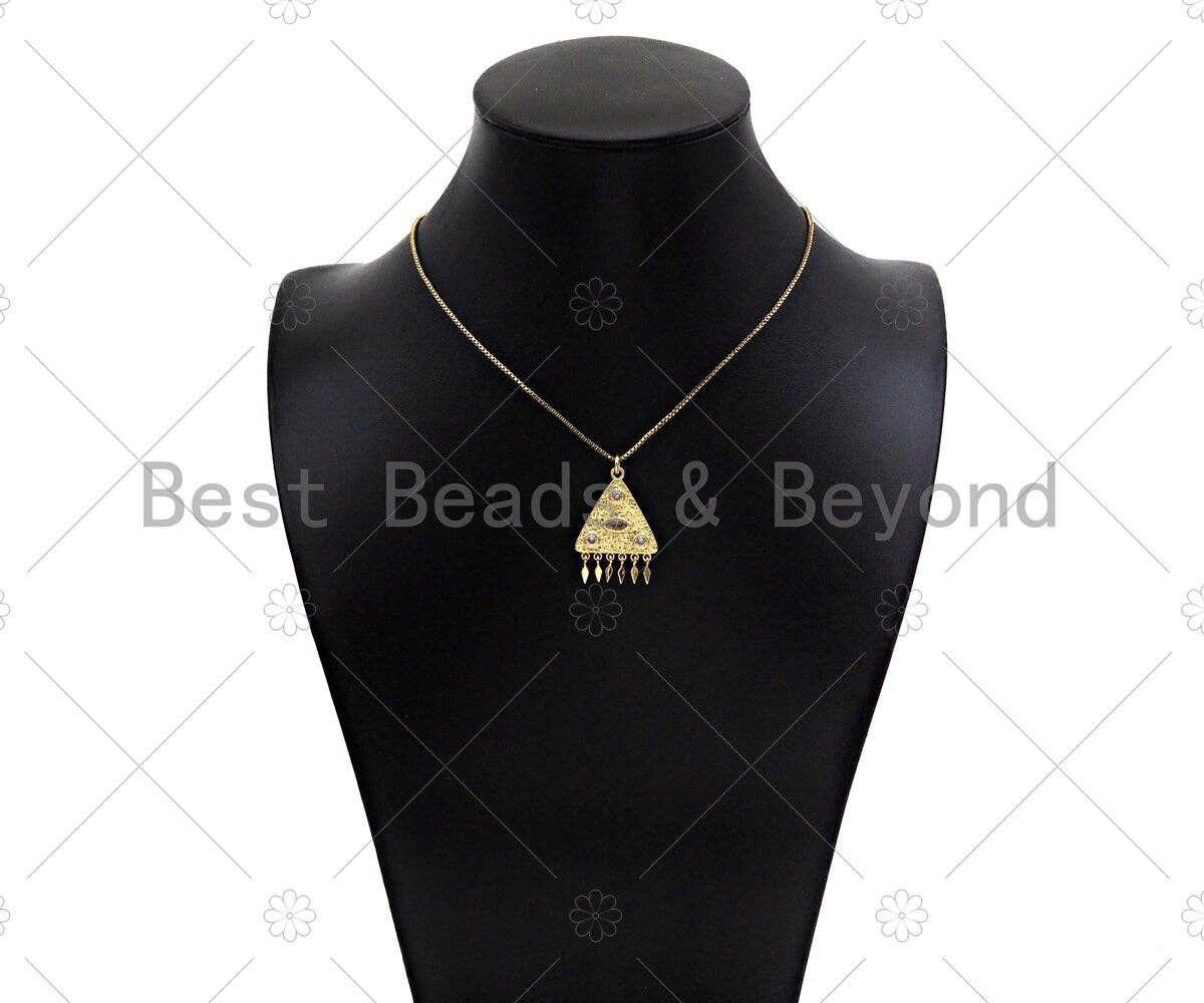 CZ Micro Pave Evil Eye with Dainty Tirangle On Triangle Shape Pendant, Big CZ 18K Gold Charm, Necklace Bracelet Charm, 30x21mm,Sku#L564