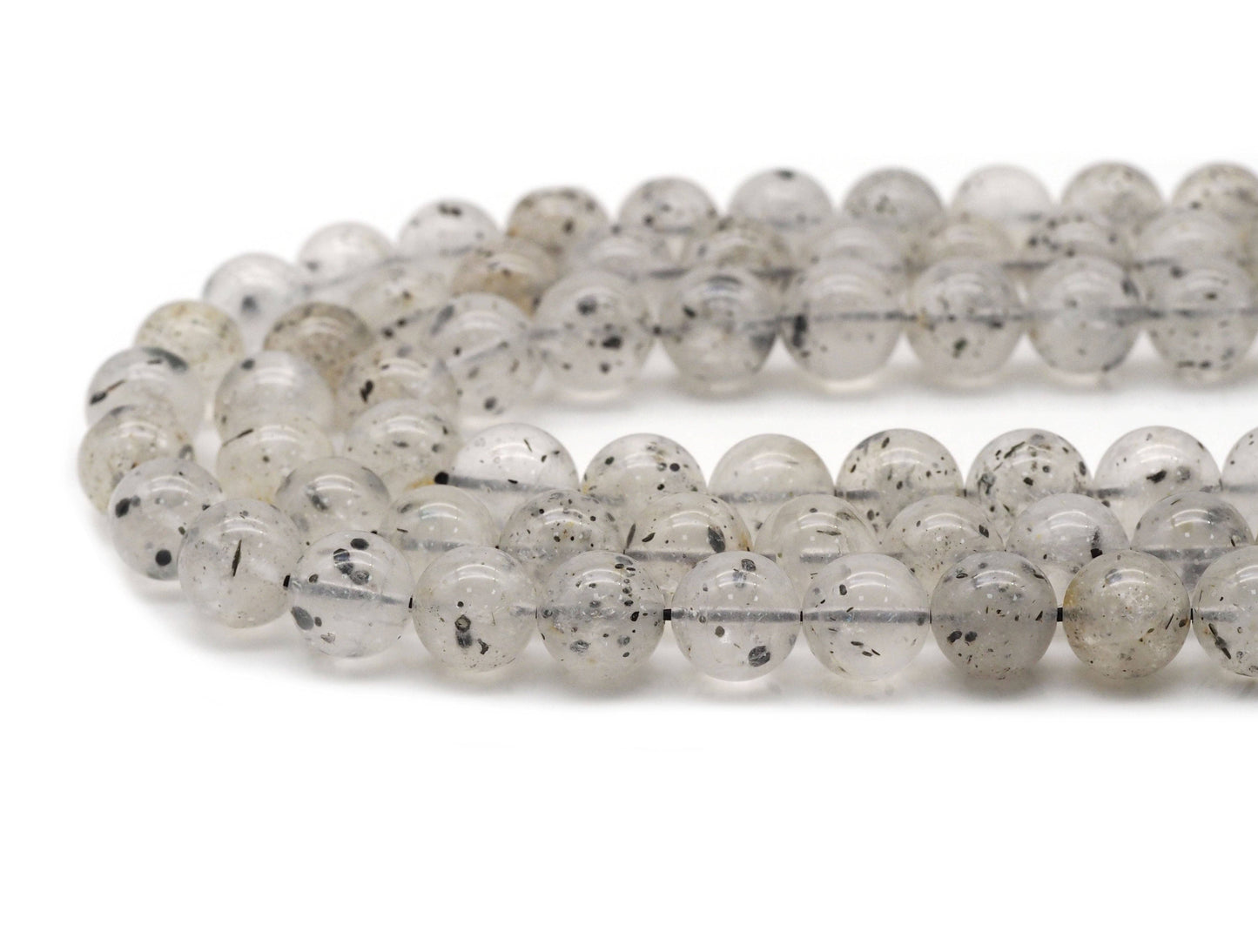 Genuine Black Spotted Quartz Round Smooth Beads, Sku#U1358