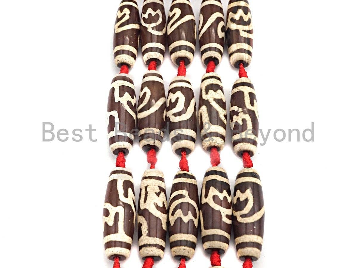 1pc/8pcs Natural Tibetan Beads, Large long Barrel Tibetan beads, Brown White Dzi Agate Beads, 15x40mm, sku#U547
