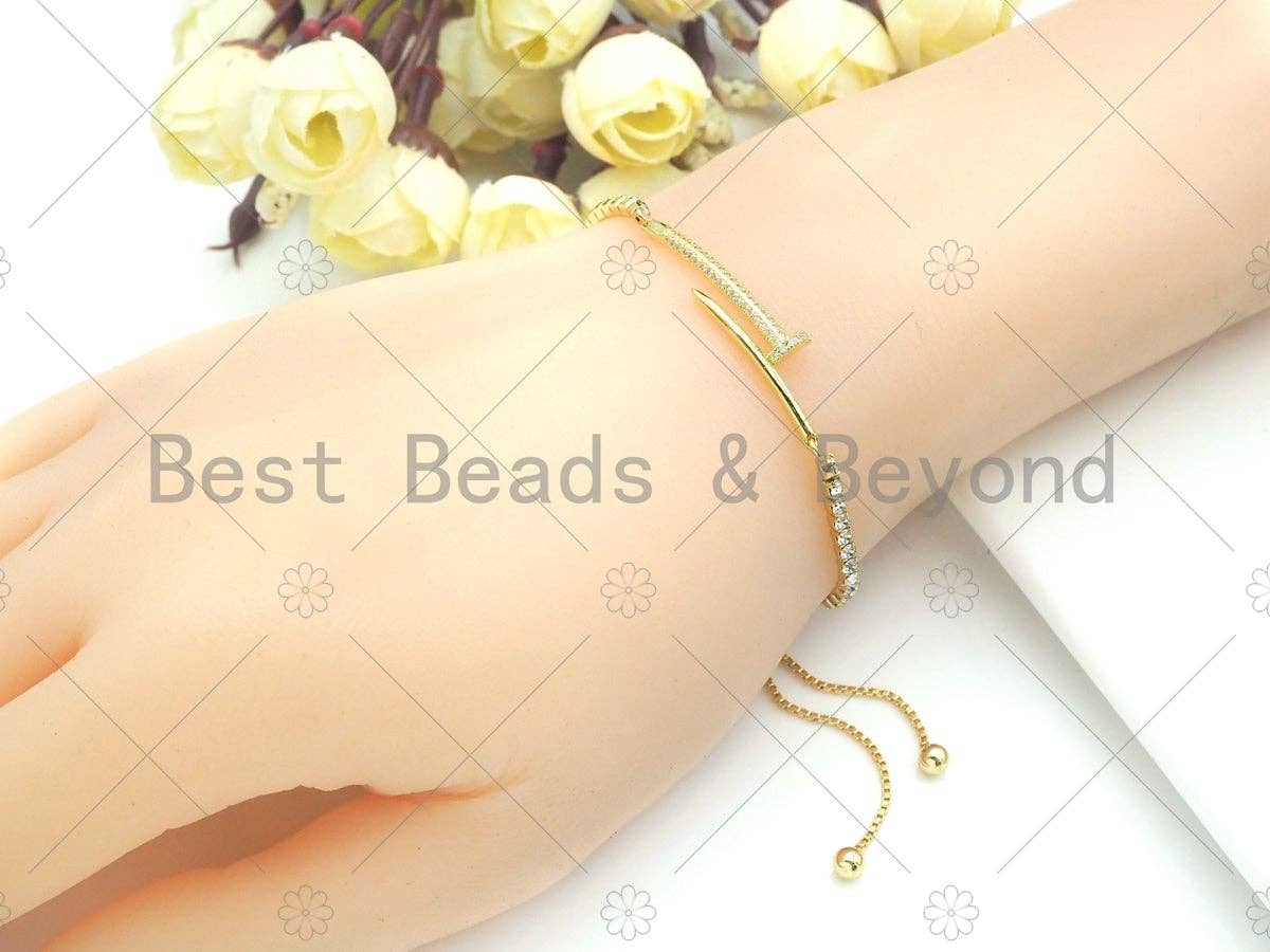 CZ Clear Micro Pave Nail and Hammer Shaped Connector for Bracelet/Necklace, Cubic Zirconia Link Connector, 7x37mm, Sku#FH149