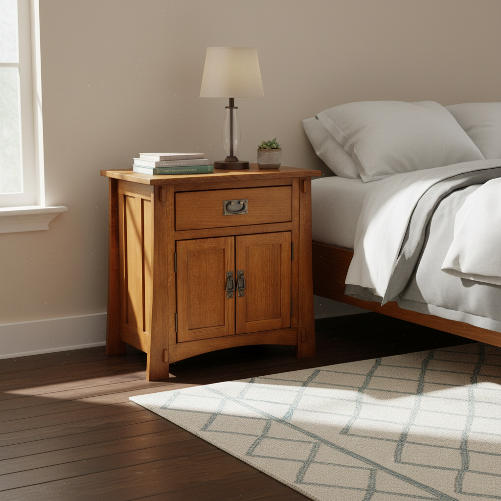 Mission Style Solid Oak Nightstand Model - Michael's Cherry Stain
