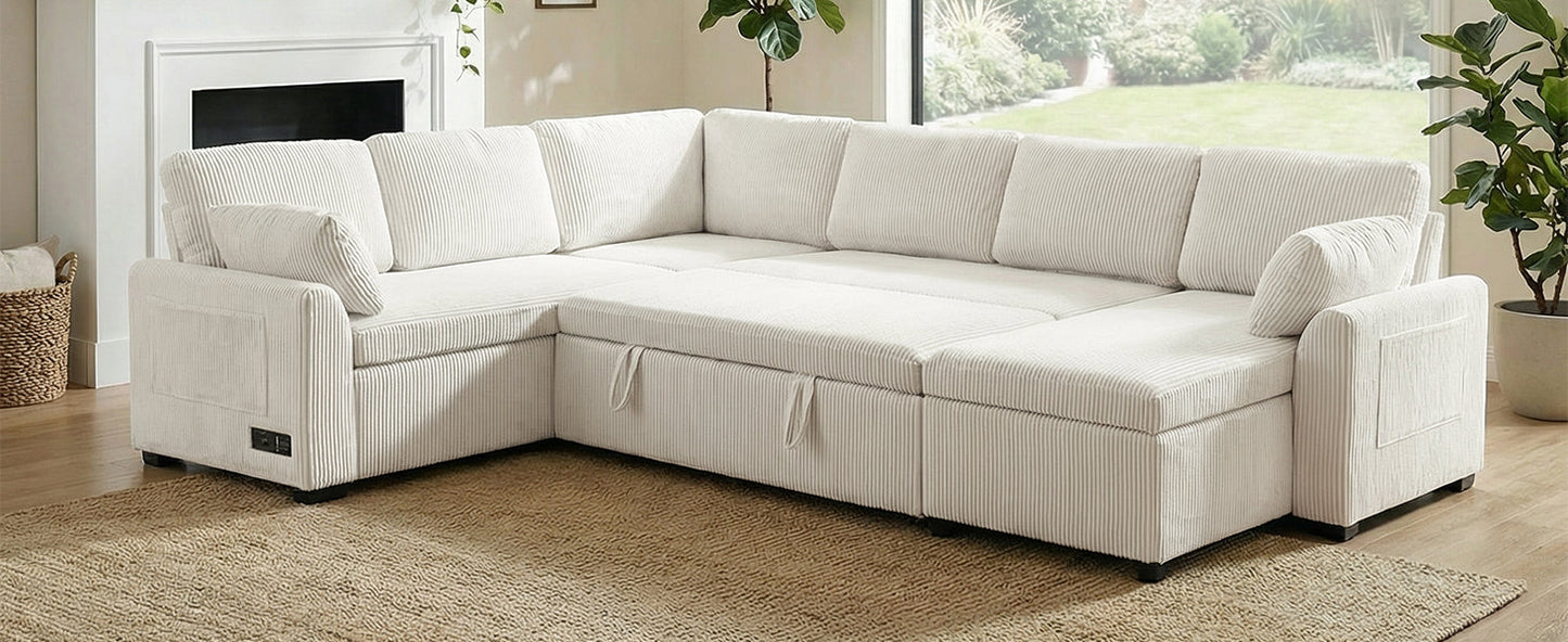 Convertible Sofa Bed - 111" Sectional Sofa with Reversible Chaise