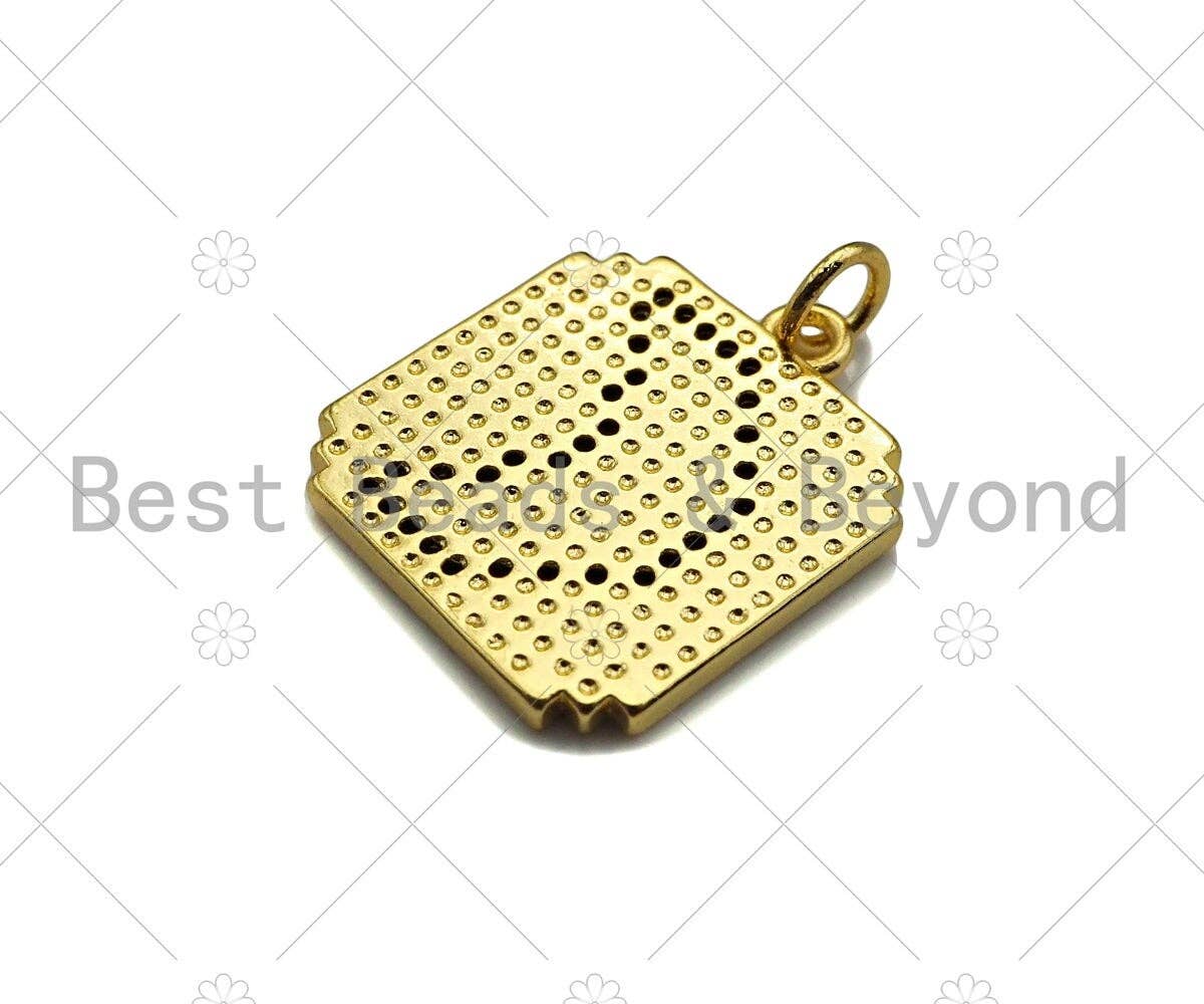 Gold Filled Black CZ Micro Pave Moon Star On Mosaic Square Shape Pendant,18K Gold Filled Charm, Necklace Bracelet Charm,17x20mm,Sku#LK337