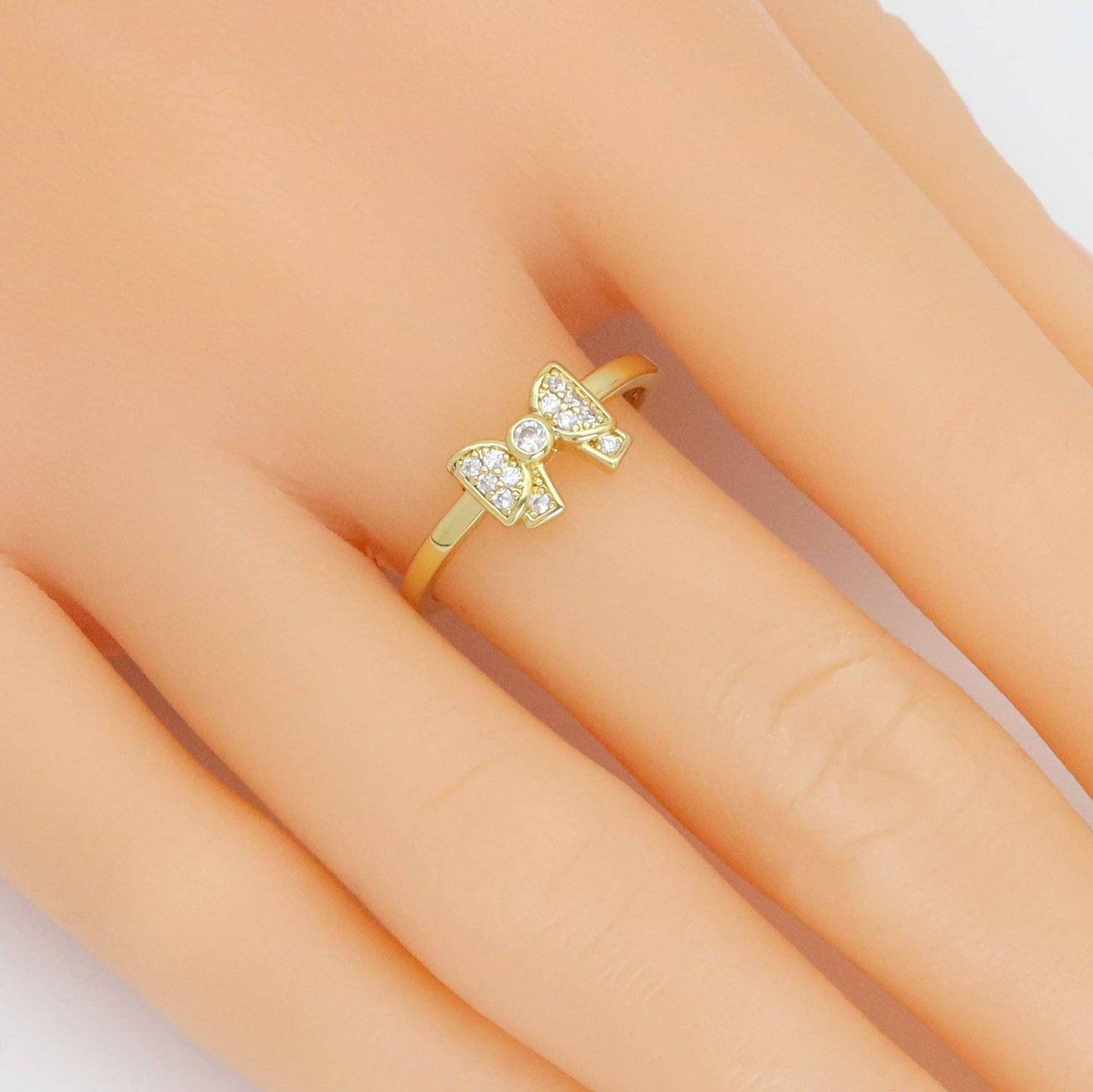 Gold Silver Clear CZ Bow Adjustable Ring, Sku#A322