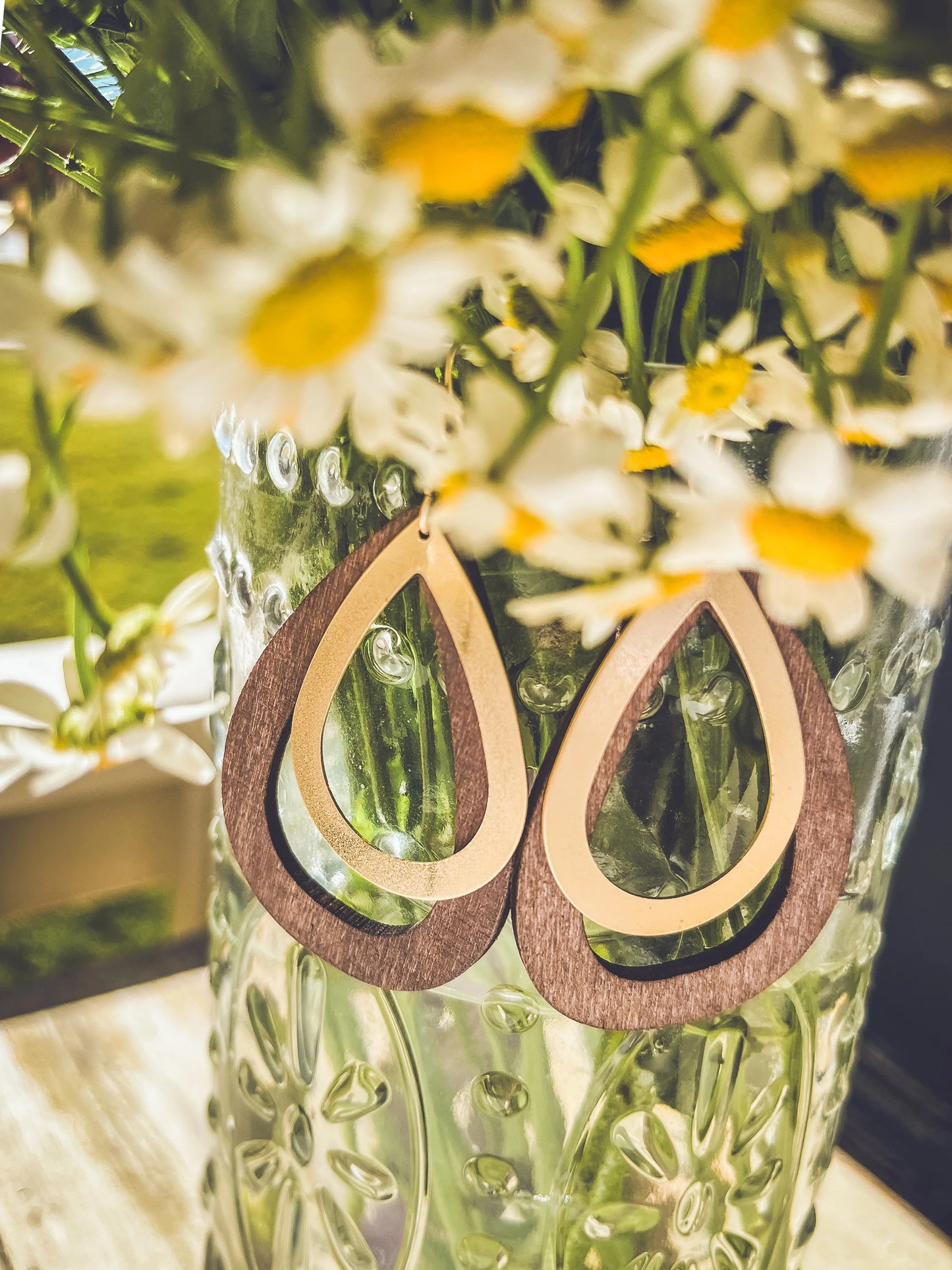 Beautiful Wood and Gold Drop Earrings