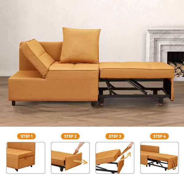 Anifox Recline Sofa Bed Sleeper Chair Yellow With Armrest for Living Room, Small Apartments and Office