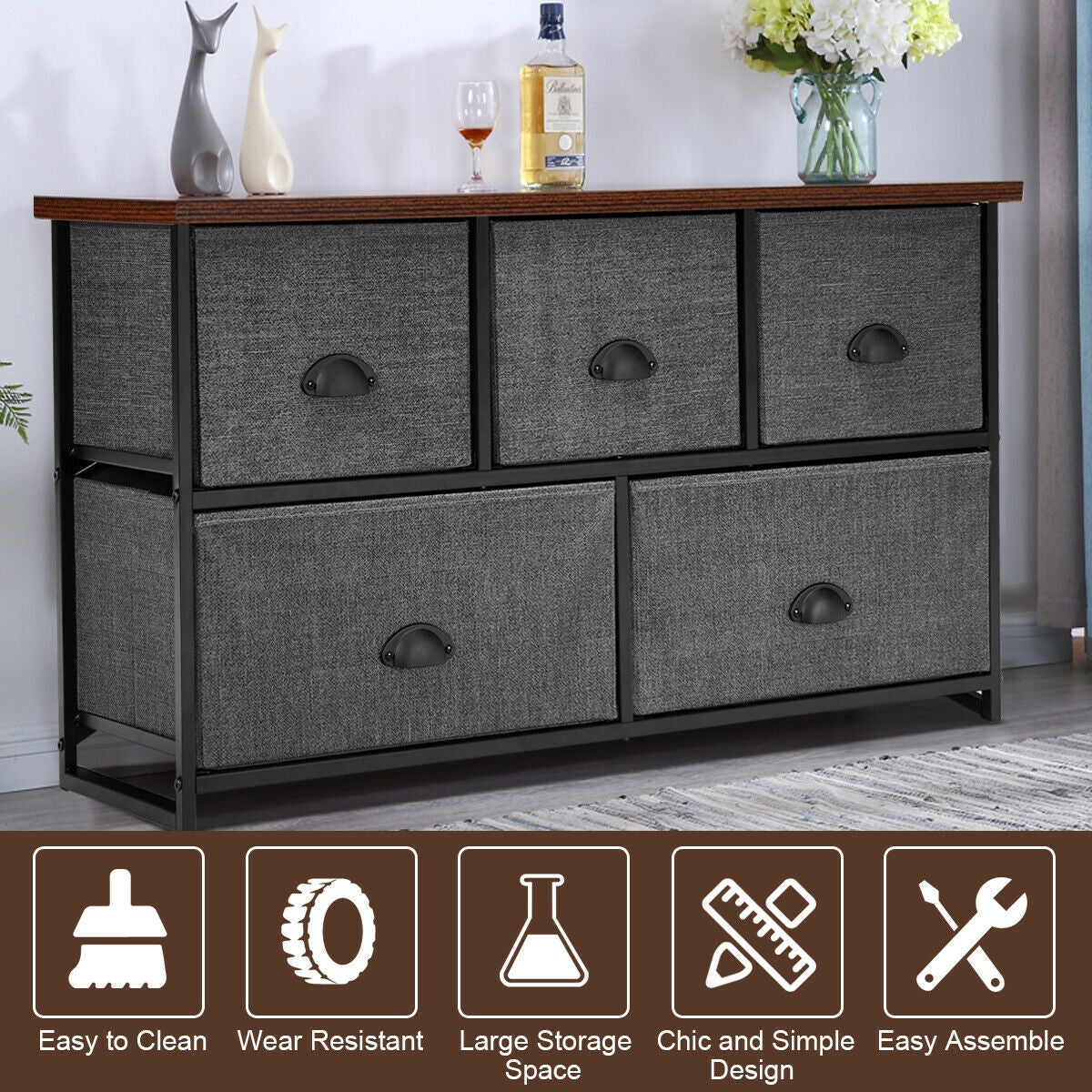 Wood Dresser Storage Unit Side Table Display Organizer
