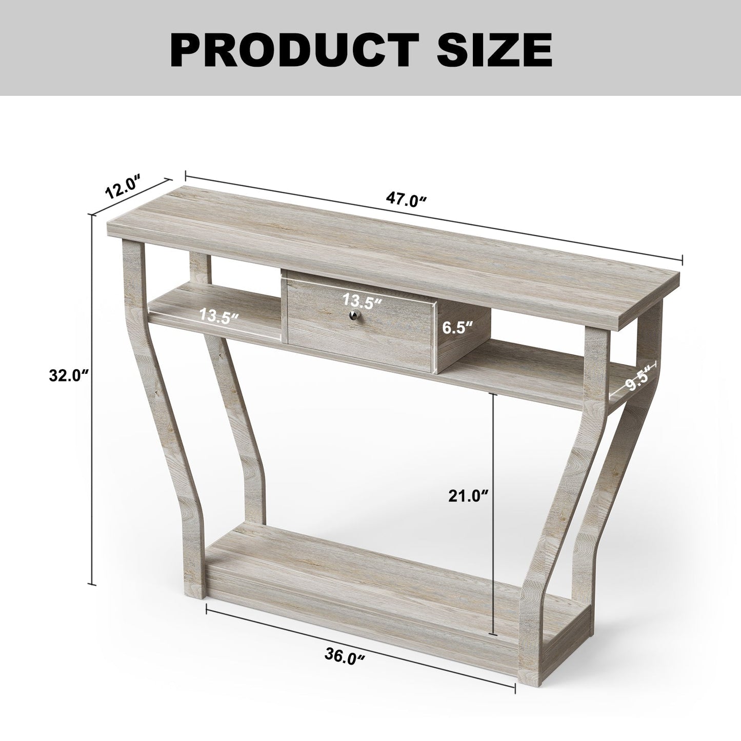 Curved Frame Modern Console Table with Storage Drawer for Entryway