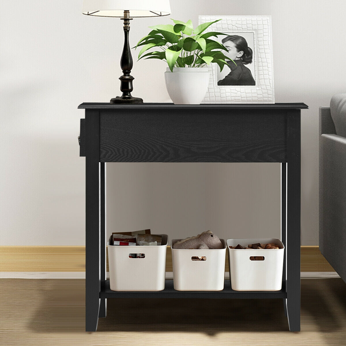 End Table Bedside Sofa End Table Narrow Nightstand with Wooden Legs