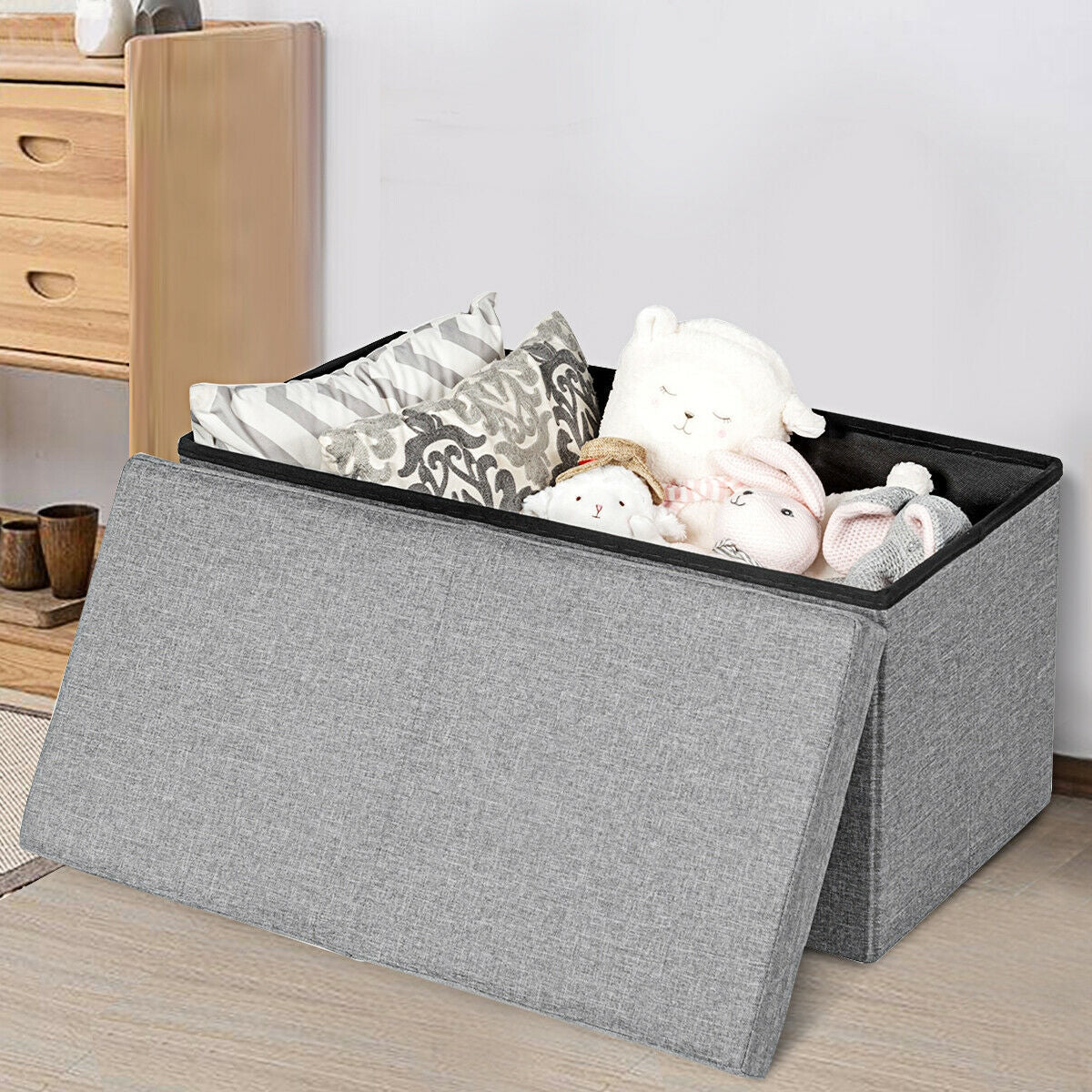 30 Inch Folding Storage Ottoman with Lift Top