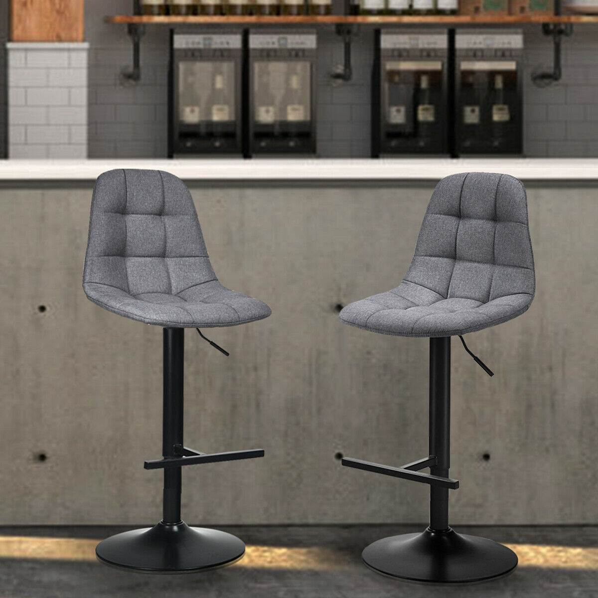 2 Pieces Adjustable Bar Stools Swivel Counter Height Linen Chairs-Brown