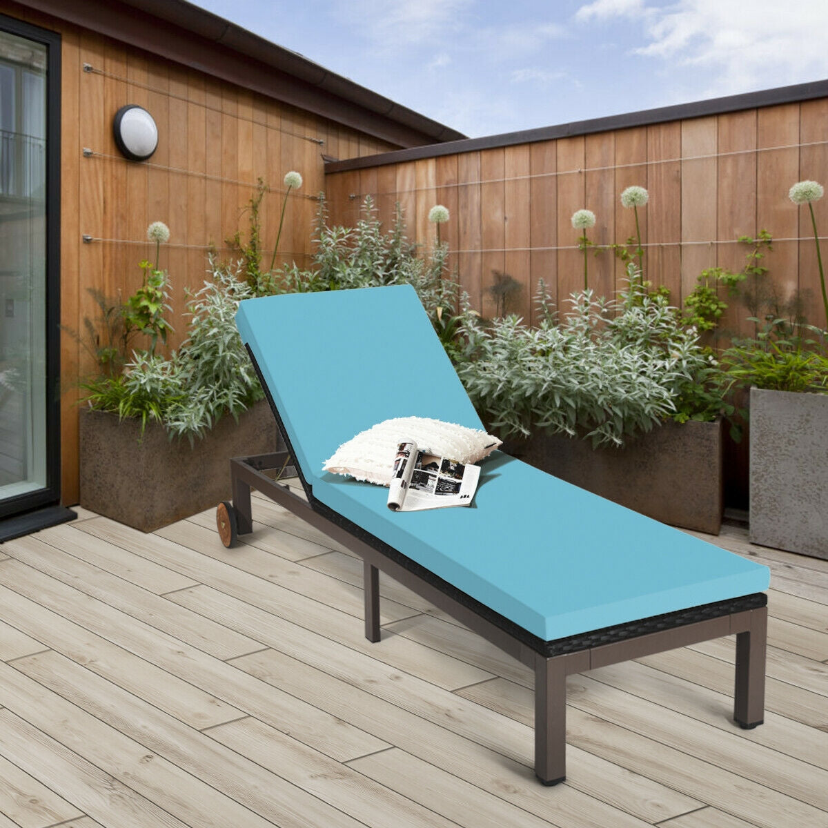 Back Adjustable Cushioned Patio Rattan Lounge Chair