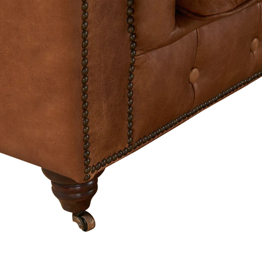 Preorder  Century Chesterfield Sofa - Light Brown Leather - 118"